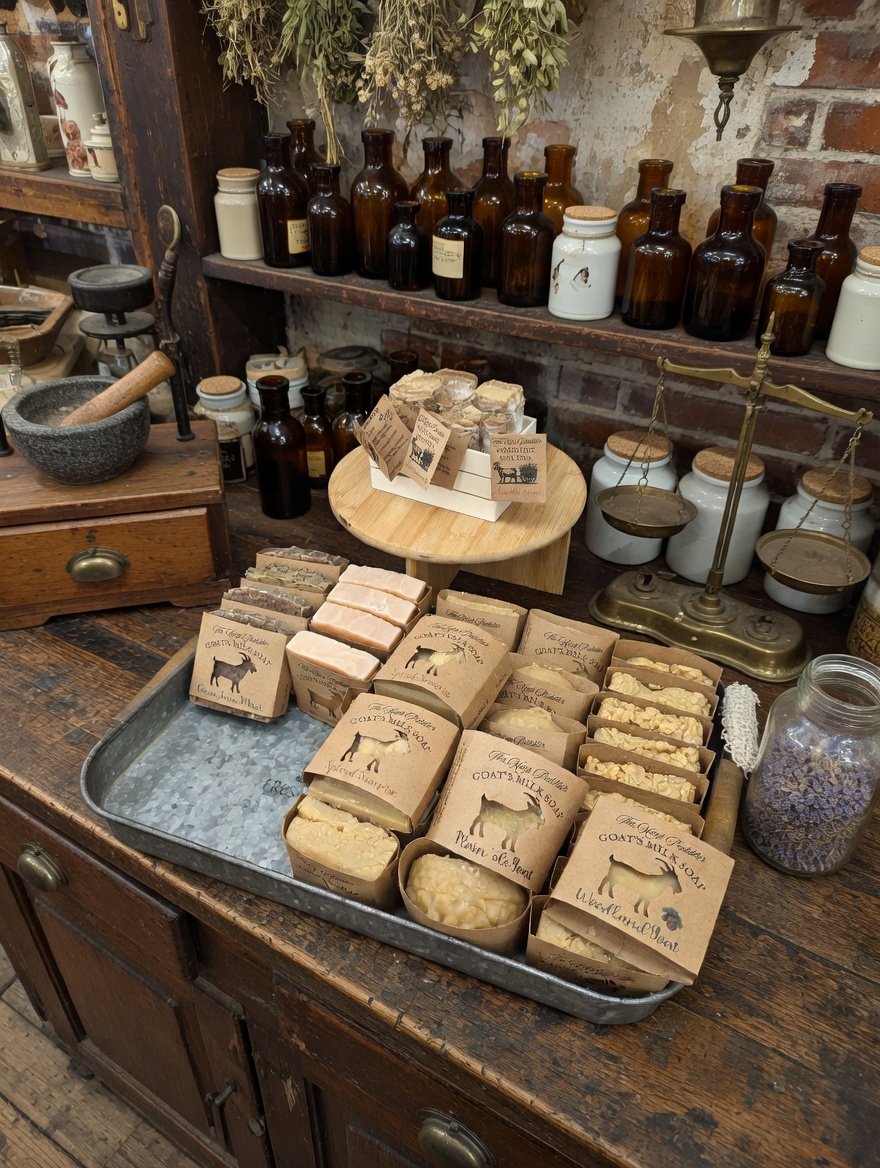 100% natural Goat's Milk Soap made on our farm, Horse-n-Bear Ranch, for our shop, The Herb Peddler