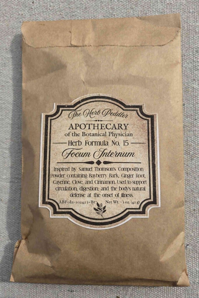 Focum Internum warming inner fire tonic with cayenne, ginger, and cinnamon inspired by Thomson's Composition Powder - The Herb Peddler