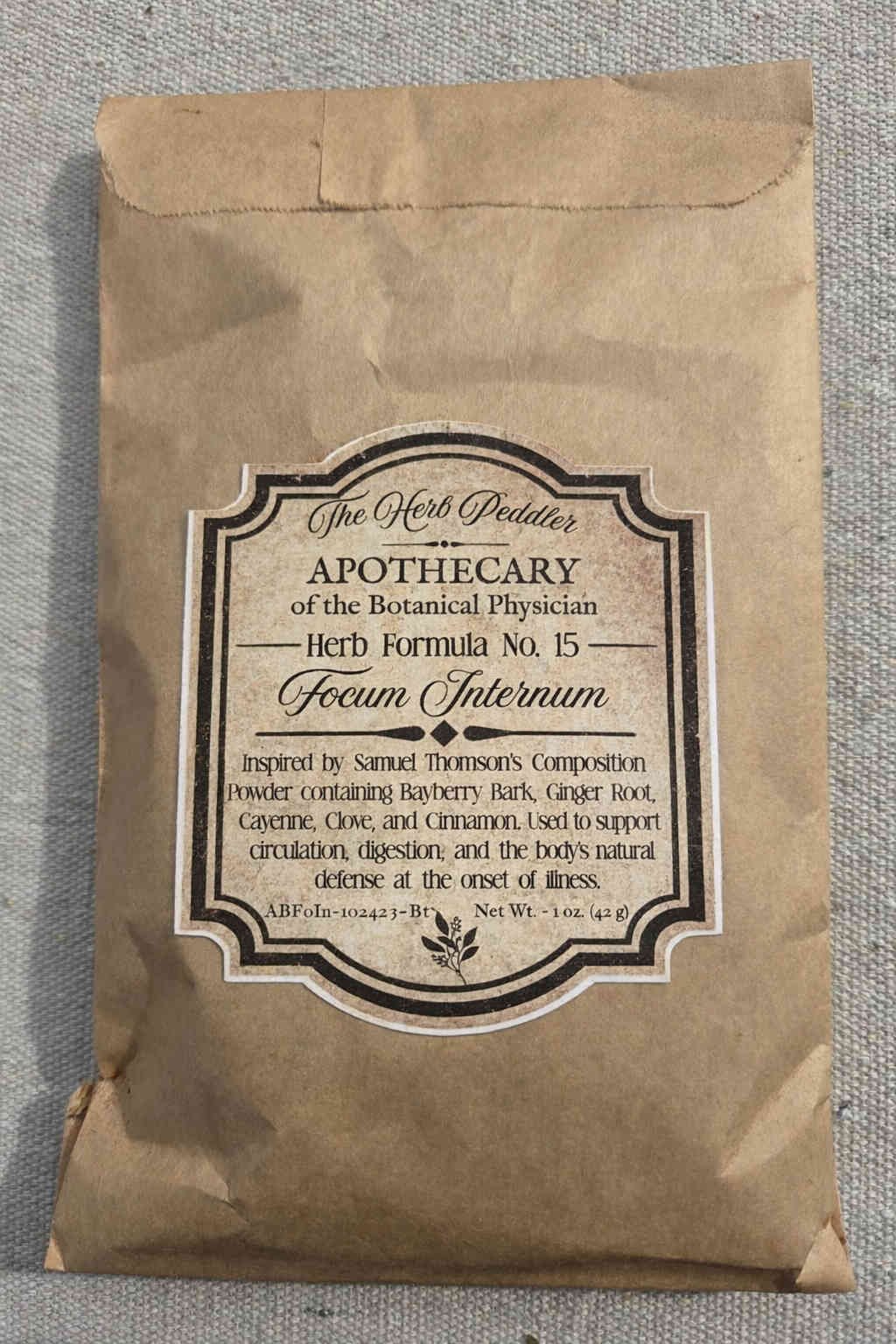 Focum Internum warming inner fire tonic with cayenne, ginger, and cinnamon inspired by Thomson's Composition Powder - The Herb Peddler