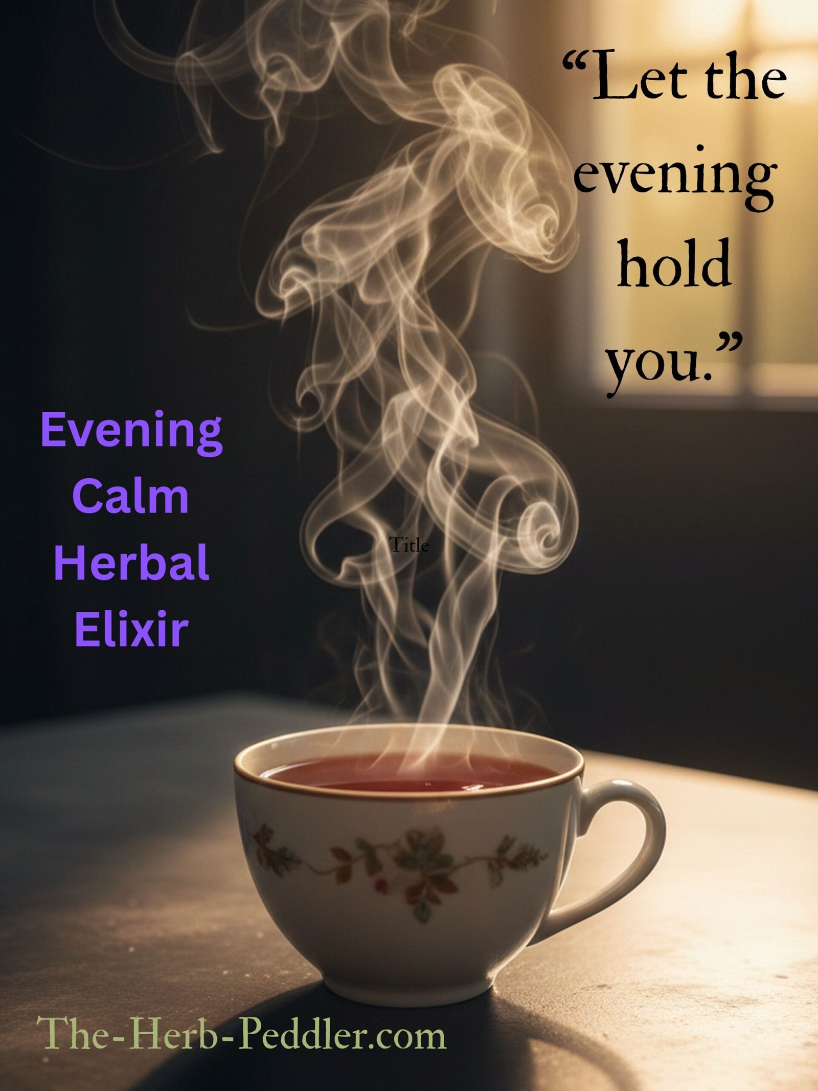 Evening Calm dry herbal elixir blend with chamomile, lavender, lemon balm, and spearmint brewed in a tea cup - The Herb Peddler