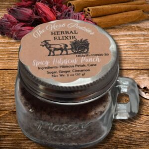 Master Herbalist Spicy Hibiscus Punch Elixir in a 2 oz mini Mason jar - ginger, cinnamon, and hibiscus tea blend.