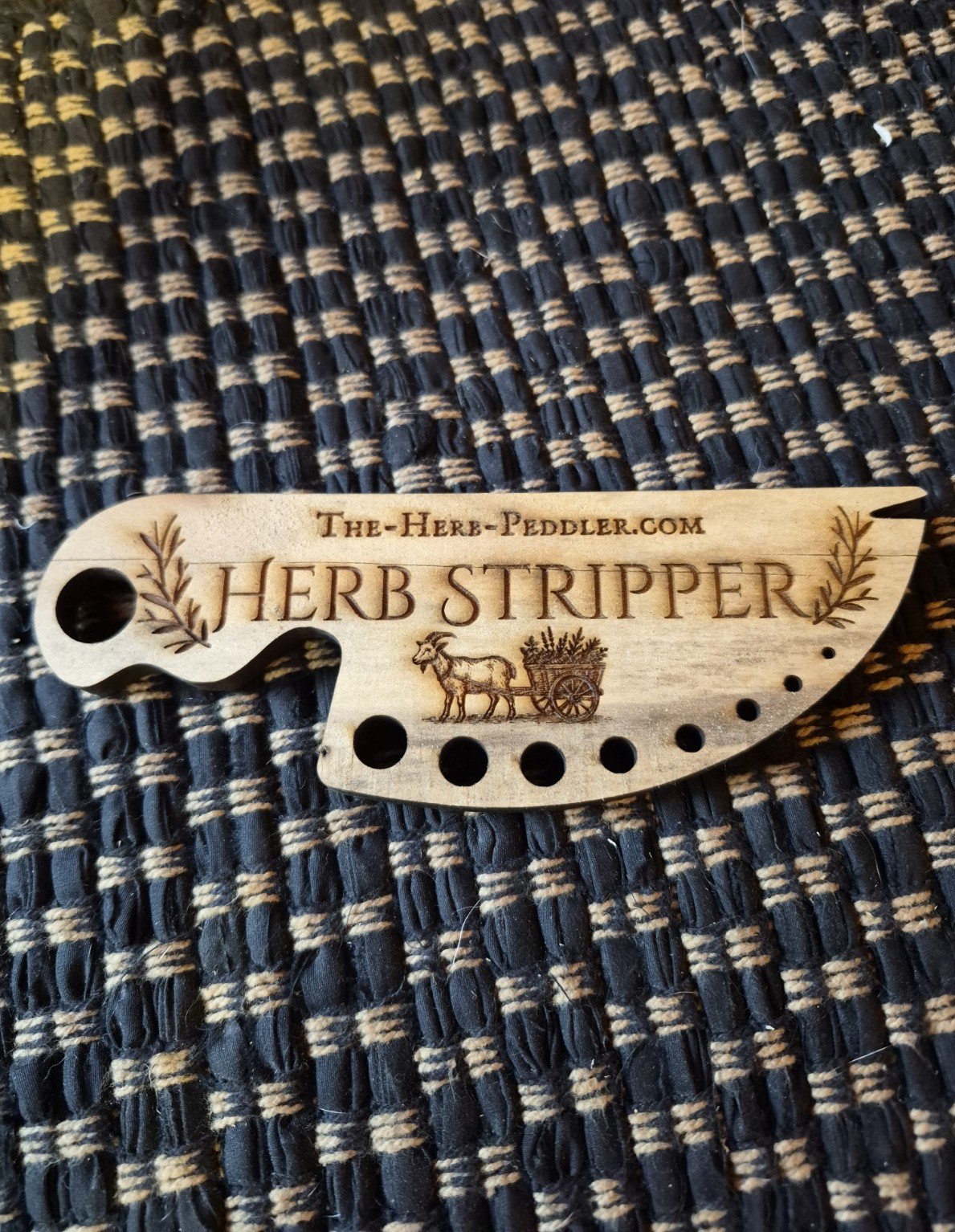 Appalachian wooden herb stripper with knife shaped handle